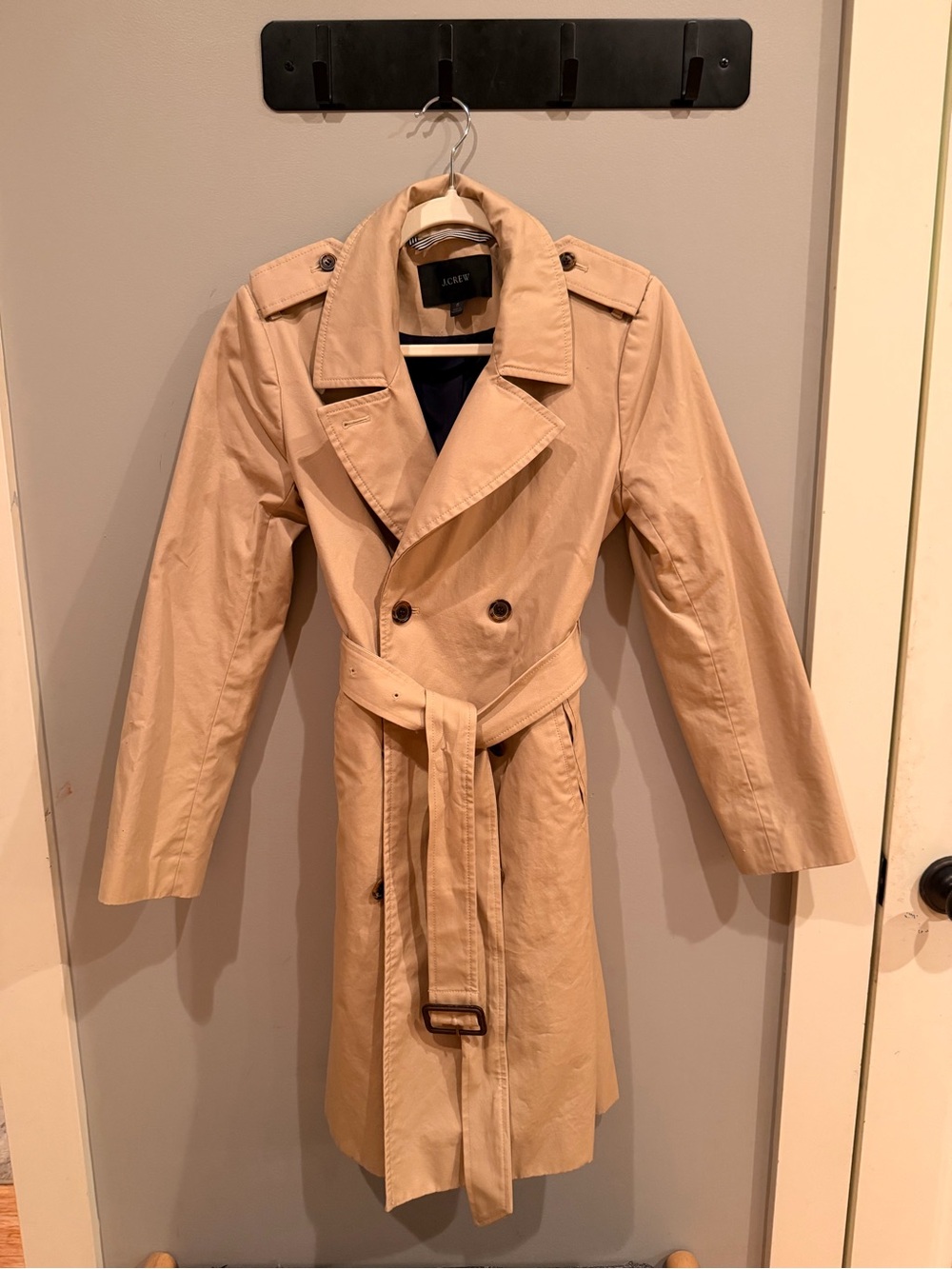 J.Crew Classic Trench Coat Size 6 Tan Khaki Belted Double Breasted